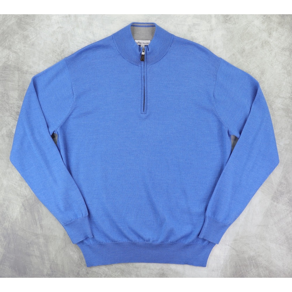 Peter Millar Quarter-Zip Sweater Mens Large Blue Merino Silk Blend Pullover